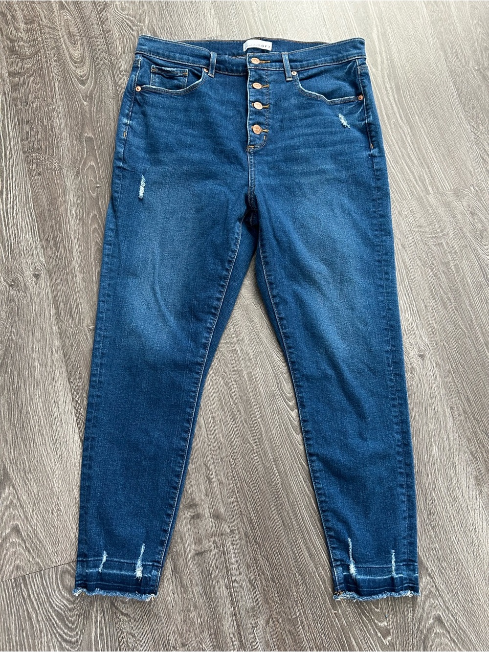 LOFT Dark Blue High-Rise Button-Fly skinny crop Jeans